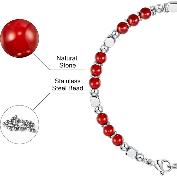 Silver & Red Boho Beaded Bracelets for Women Trendy Jewelry Gifts for Lover - Picture 5 of 7